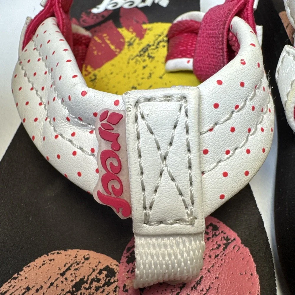 REEF Little Ahi Toddler Sandals Flip Flops Size‎ 3/4 White Pink & Yellow Brown